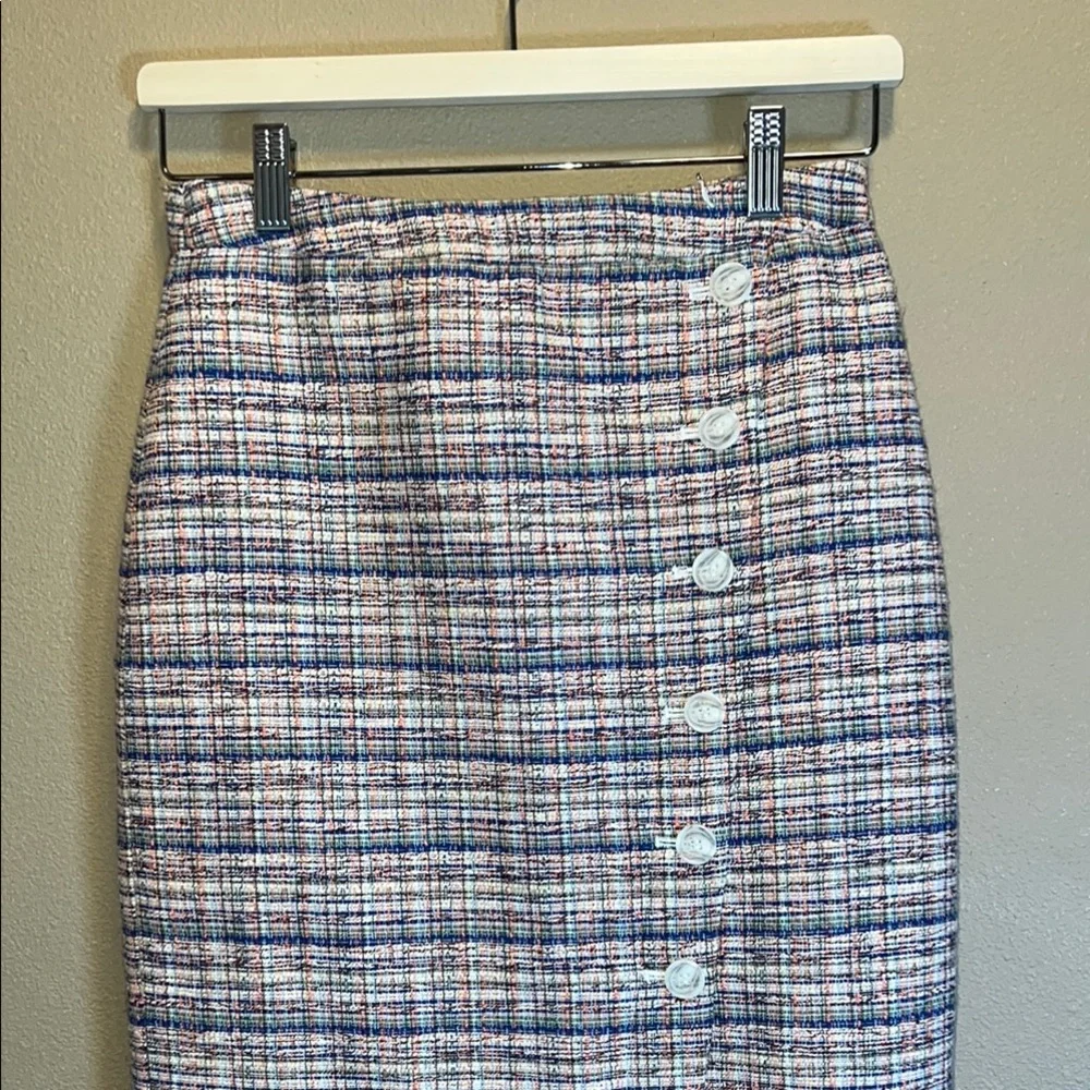 Halogen Women’s Pencil Midi Skirt in White and Blue SZ 0 - Picture 3 of 9